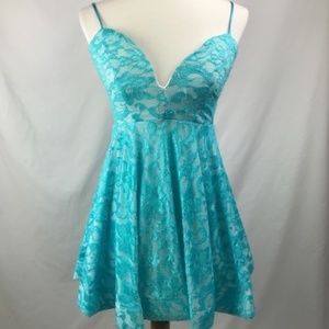 Sweetheart Fit and Flare Dress, Blue Lace Prom